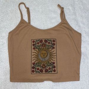 Cropped Tan Graphic Strap Tank - M